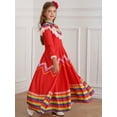 thumbnail image 4 of TiaoBug Girls Mexican Folklorico Dance Dress Long Sleeve National Dancewear with Flower Hair Clip Red 7-8, 4 of 6