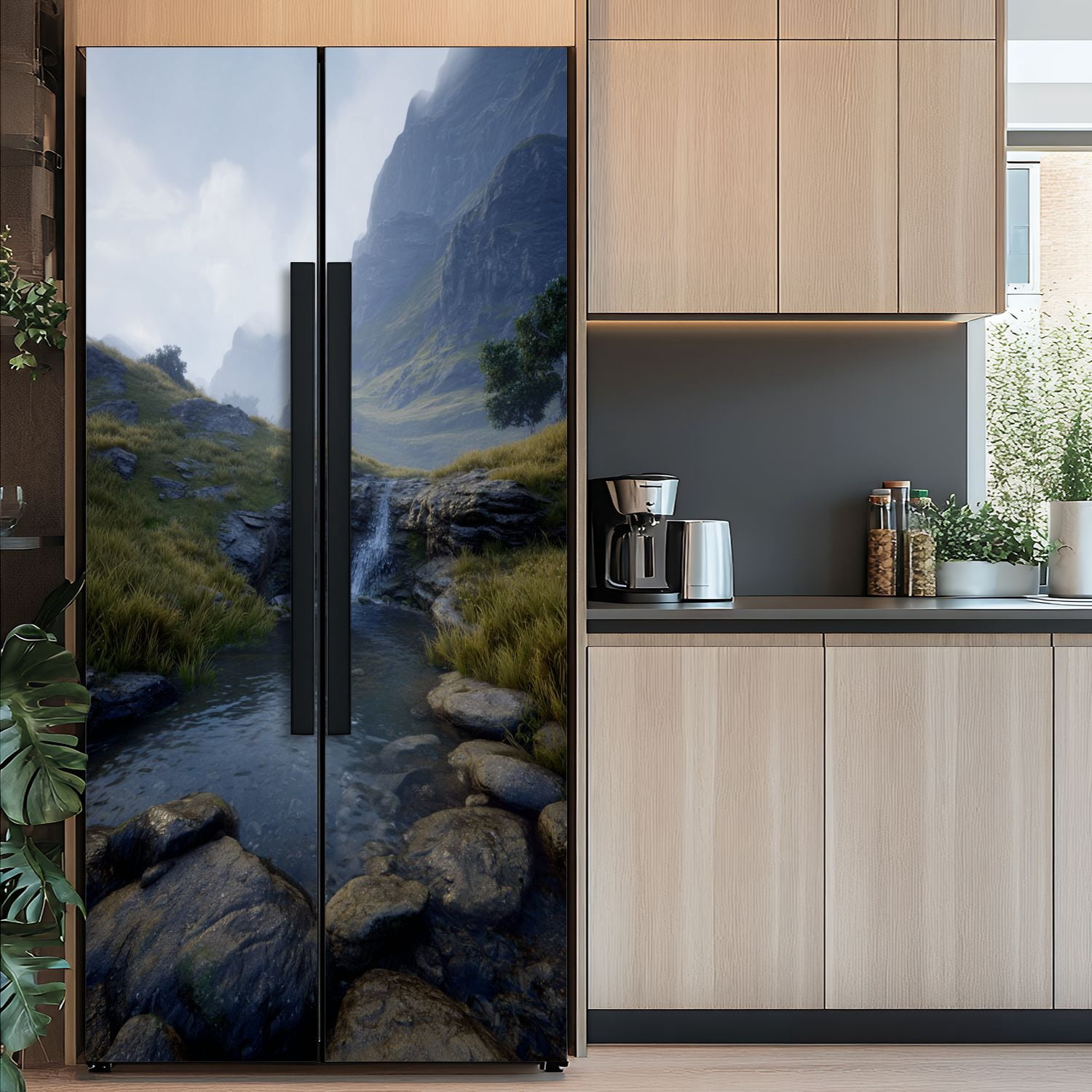 Self Adhesive Vinyl Refrigerator Wrap Set Fairy Pools Glen Brittle Isle Skye Scotland UK Door Mural Removable Fridge Sticker Peel and Stick&nbsp;Full Door Cover Decal Kitchen Bar Decor