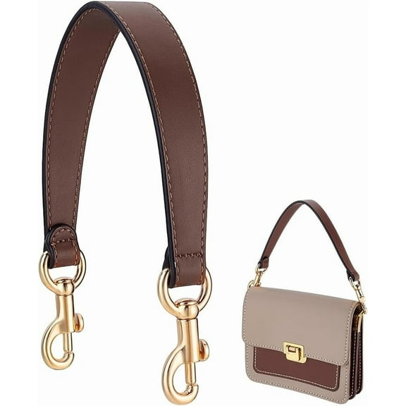 15.2 Inch Short Bag Strap 1 Inch Wide Genuine Leather Purse Strap Deep Brown Bag Handles Replacement Puse Handle for Women DIY Underarm Bags Handbag Shoulder Bags