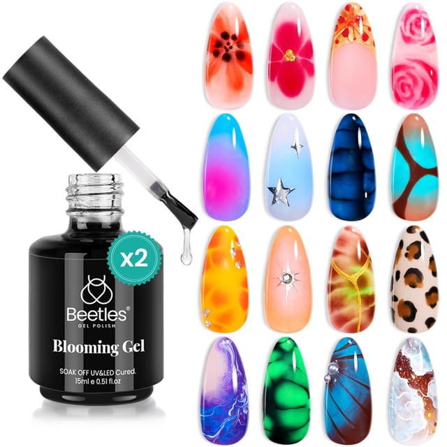 Gel con forma de escarabajos que florecen en las uñas, 2 unidades, 15 ml, UV y LED, se remojan