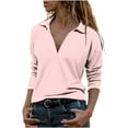 thumbnail image 2 of Women Long Sleeve Blouse Women's Long Sleeve Tees Summer Long Sleeve Blouse Turn-down Neck Tops T-Shirt, 2 of 5