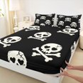 thumbnail image 4 of Manfei Happy Halloween Bed Sheets 4-Piece, Cute Spooky Skull Full Size Sheets, Black White Cream,1 Fitted Sheet, 1 Flat Sheet and 2 Pillowcases, 4 of 5