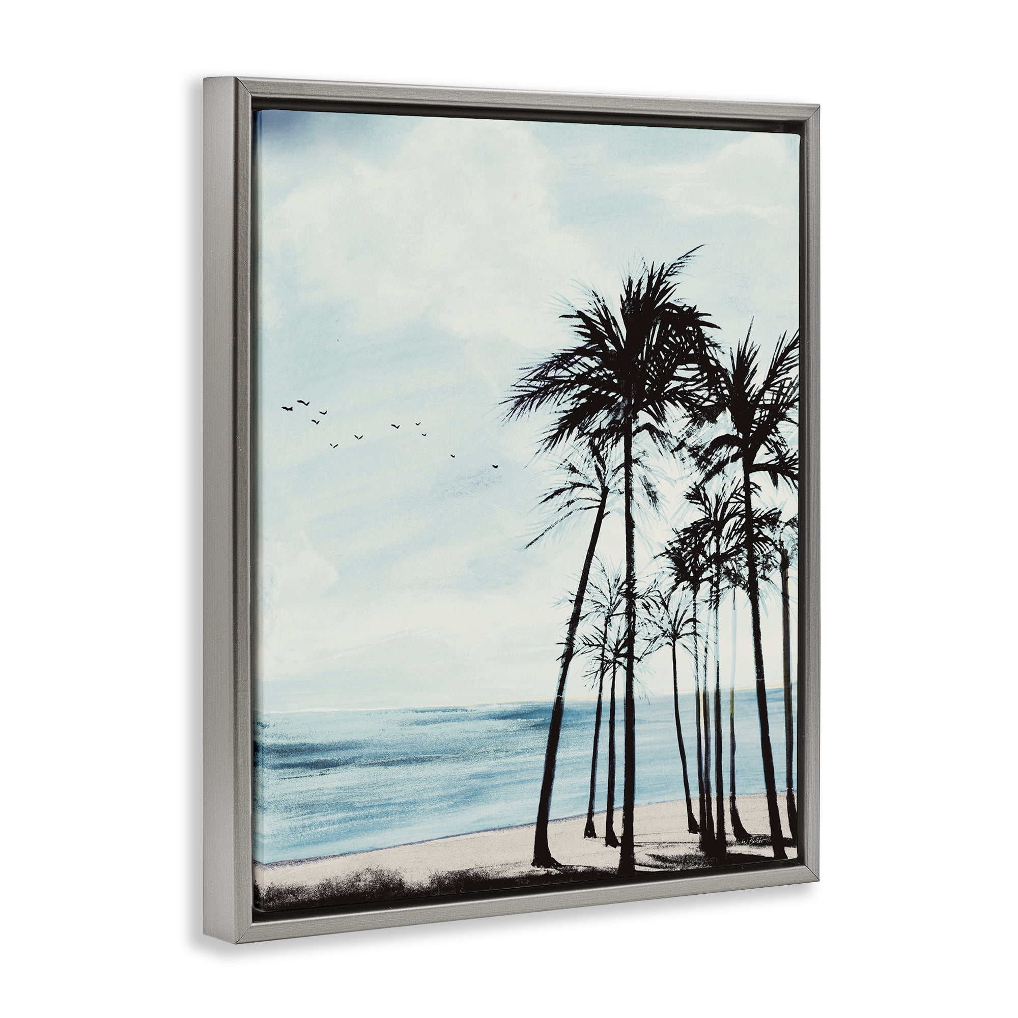 Stupell Industries Summer Beach Silhouette Coastal Painting Gray Floater Framed Canvas Art Print Wall Art, 25 x 31