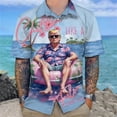 thumbnail image 4 of Camisa hawaiana con estampado 3D de Donald Trump Fighting para hombre, blusas de moda con solapas estilo hawaiano, estilo patriótico de EE. UU., 4 of 5