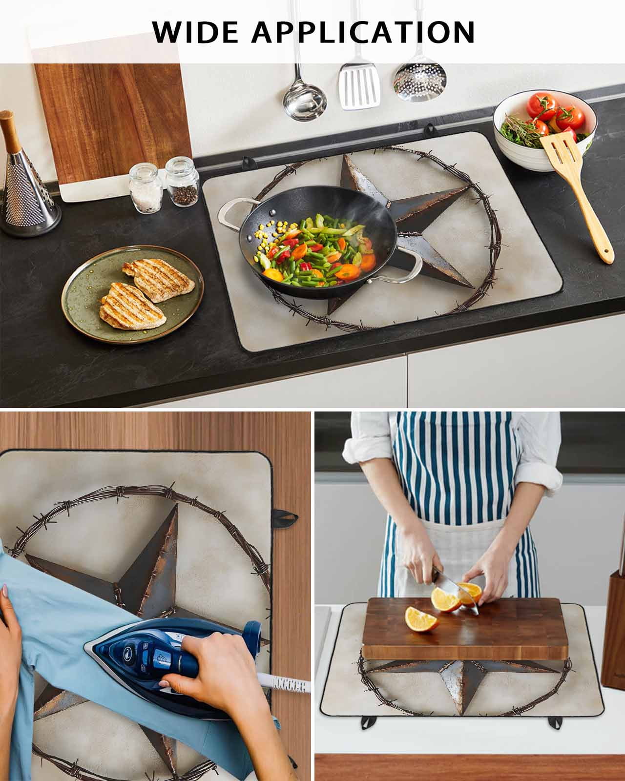 nqOlkjepod Large Induction Cooktop Protector Mat 24"x21", Farmhouse Vintage Stove Top Covers for Electric Stove, Country Western Texas Star Aesthetic Stove Burner Cover Mats, Glass Top Stove Cover