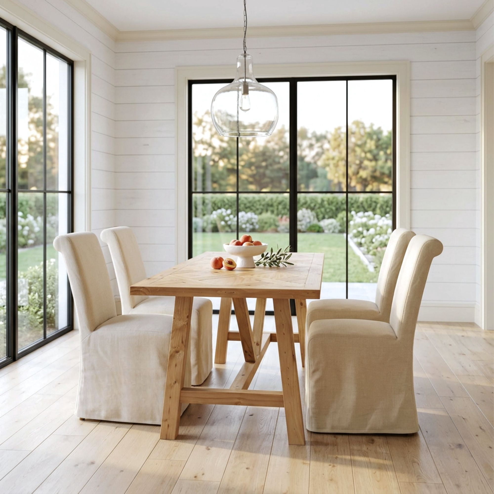 Dayalane Slipcovered Parsons Dining Chairs Set of 4, Modern Farmhouse High Back Linen Upholstered Chair with Removable Skirted, Classic Wooden Side Kitchen Chairs for Dining Living Room, Beige
