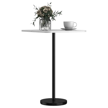 White Marble Pattern Side Table with Black Metal Frame - Modern Square End Table for Living Room & Bedroom