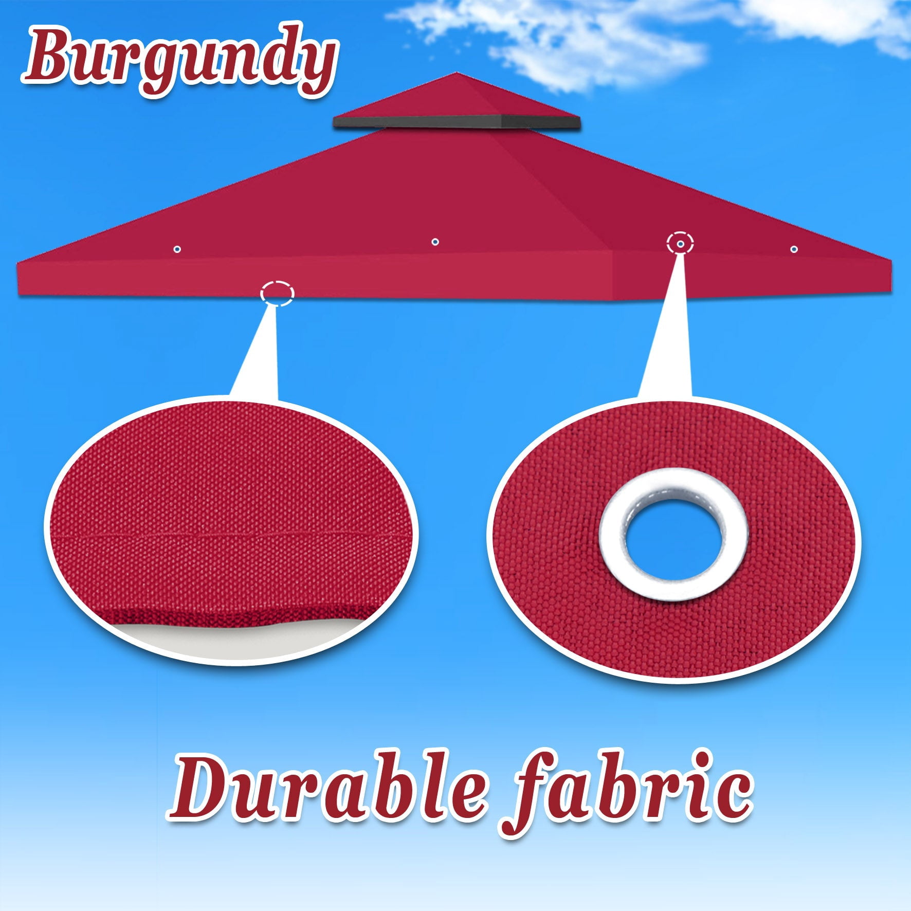 SOLAXO 8'X8' Replacement Canopy Top 2-Tier Gazebo Sunshade Replacement Top Cover Patio Pavilion (Burgundy)