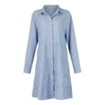 thumbnail image 4 of WTOBBY Women's Casual Long Sleeve Striped Print Lapel Shirt Dress with Button Details for Fashion Parties Everyday Wear and Office Outfits Stylish Comfortable Dress,Sky Blue L, 4 of 6