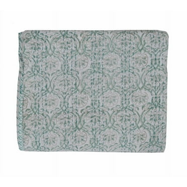 Vintage Queen Kantha Quilt Indian Block Print Quilt Cotton Kantha Throw Kantha Blanket Handmade Quilt Double Size Kantha Bedspread Floral Print