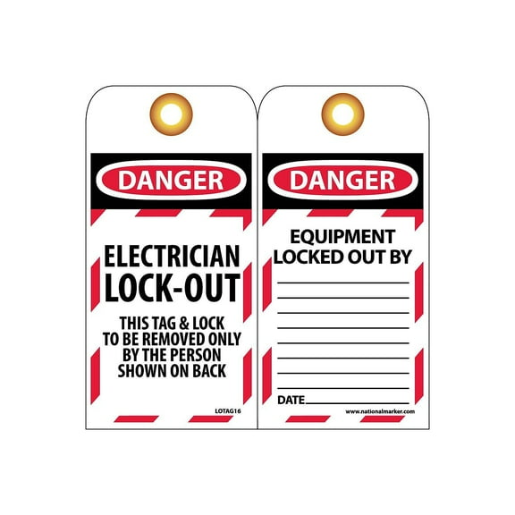 National Marker Lockout Tags; Lockout Danger Electrician Lock-Out. . . 6X3 Unrippable Vinyl LOTAG16