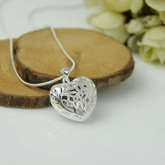 QQTDFG 925 Sterling Silver Plate Fashion Women BIG Heart Pendant Necklace Chain Jewelry-default