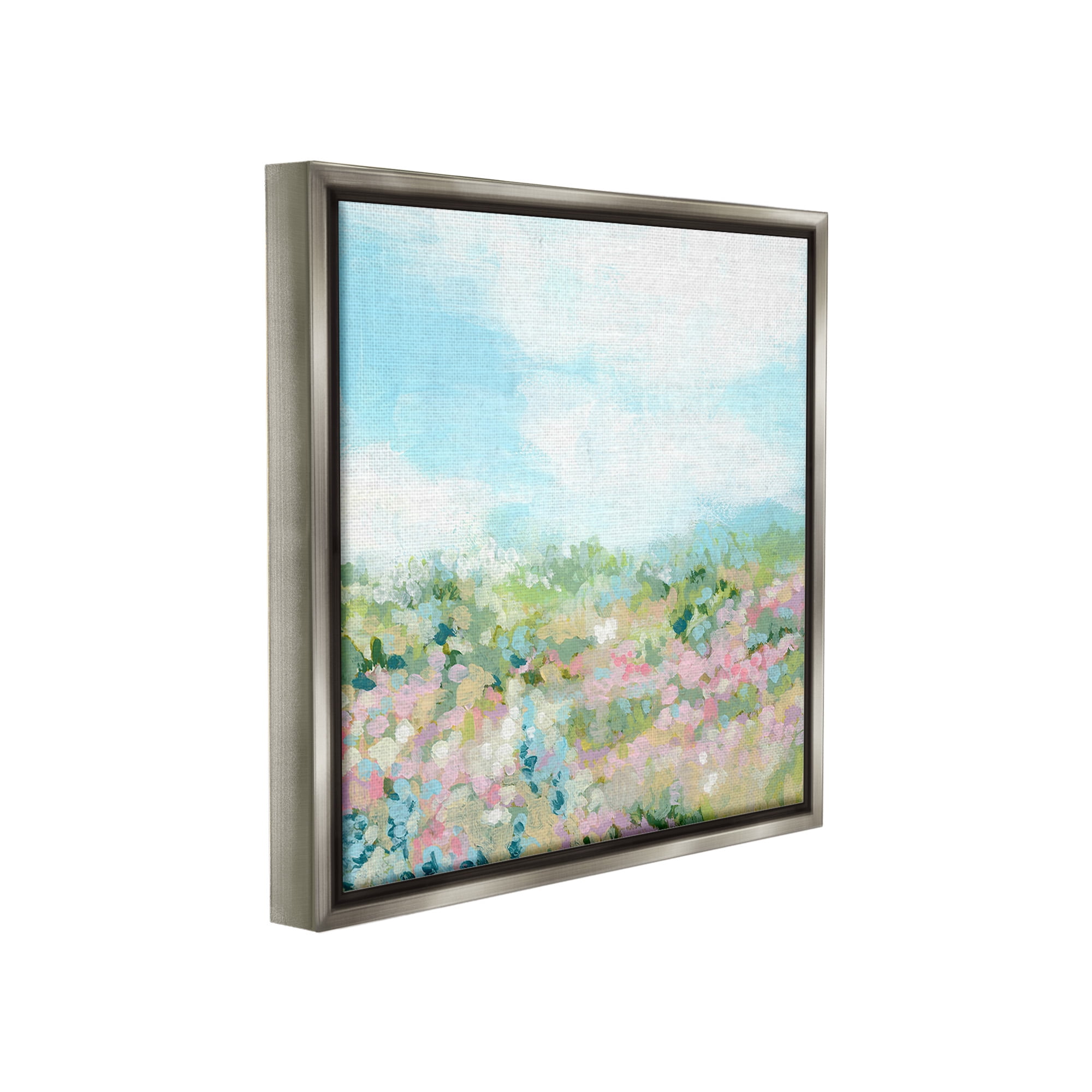 Stupell Industries Pink Speckled Meadow Landscape Painting Gray Floater Framed Canvas Art Print Wall Art, 18 x 18