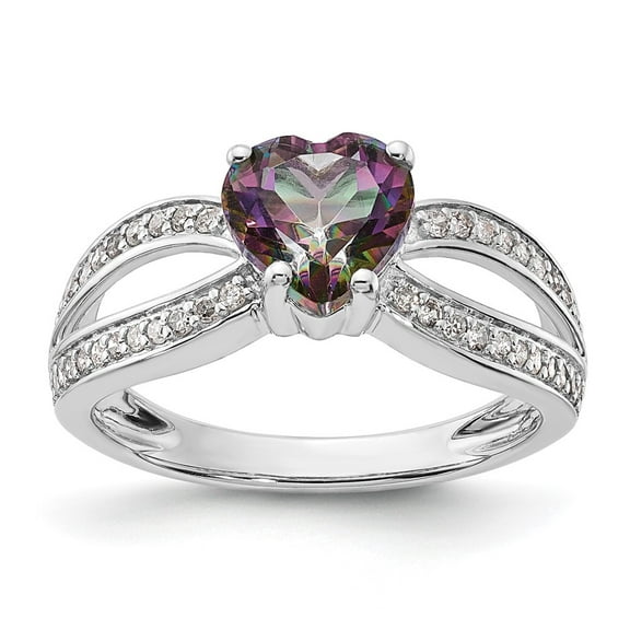 Primal Silver Sterling Silver Polished Mystic Fire Topaz and White Topaz Heart Ring