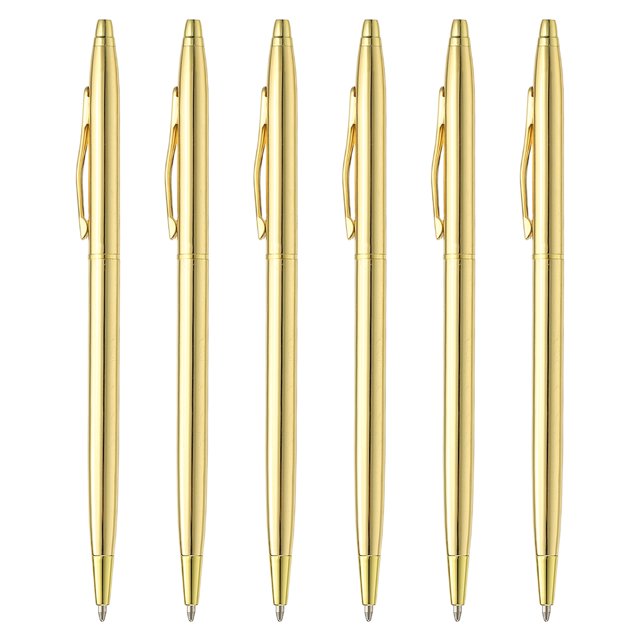Uxcell Slim Metallic Ballpoint Pen, Retractable Writing Pens with Clips for Business Office Wedding Guest Style 2 Golden