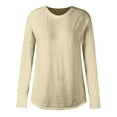 thumbnail image 5 of Women Summer Tops Women Long Sleeve Top Round Neck Basic Solid Color TShirt Shirt Thumbhole Tunic Long Sleeve Wrap Shirt Tech Dressy Tops for Leggings Fashion Top Teen Girl Thin Tee Shirts Beige 2XL, 5 of 5