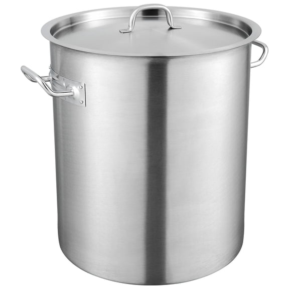 42 Quart Stainless Steel Heavy Commercial Soup Pot with Lid Handle Sandbed for Large Group Events Silver