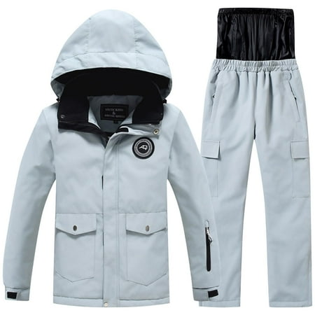 TEAJOPSUU Kids Snowsuits Boys Girls Thick Waterproof Windproof Insulated Ski Jacket and Suspender Snow Pants Winter Warm Snowsuit Set A-Gray