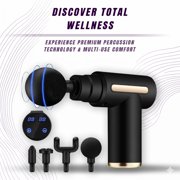 Muscle Massage Gun. Deep Tissue Percussion Massager. Wireless, Touchscreen, Portable. 4 Interchangeable Heads.