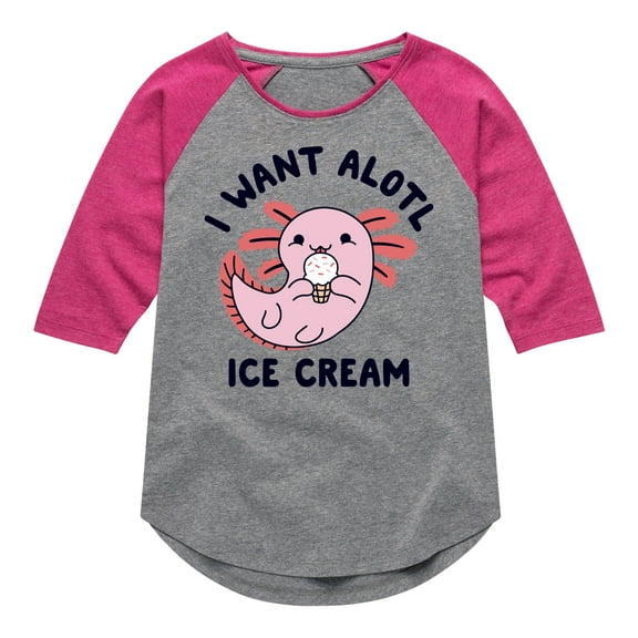 Instant Message - I Want Alotl Ice Cream - Toddler And Youth Girls Raglan Graphic T-Shirt