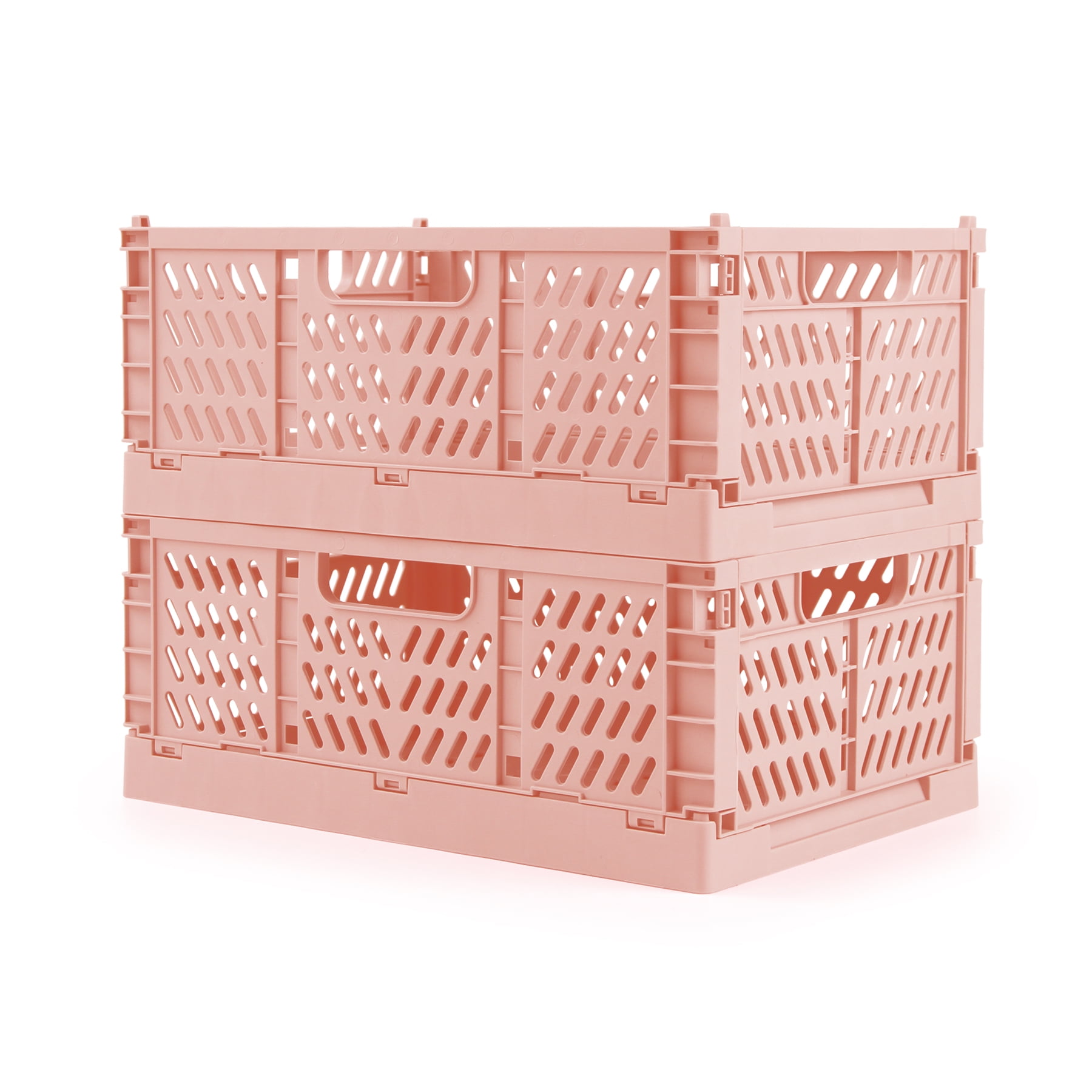 Collapsible Plastic Storage Crates, 6L, Pink, 2 Pack