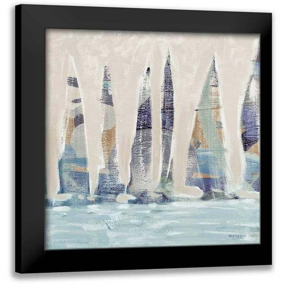 Kingsley 12x12 Black Modern Framed Museum Art Print Titled - Muted Sail Boats Square II