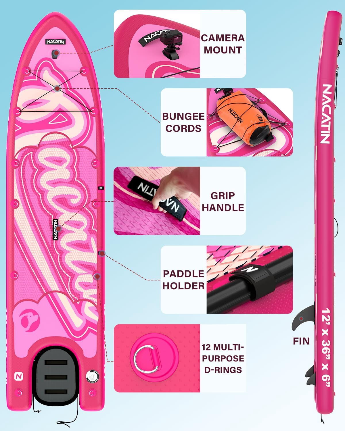 NACATIN Inflatable Dog Paddle Board 2-in-1 Dog SUP with Built-In Ramp & Kayak Seat
