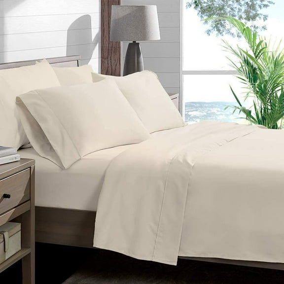 400 TC 4-Piece Sheet Set Soft, Wrinkle Resistant 21 Inch Deep Pocket 100% Egyptian Cotton Color Ivory Solid Size Twin
