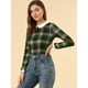 thumbnail image 2 of INSPIRE CHIC Blusaa Cuadros Cuello Peter Pan Manga Abullonada En Contraste Camisa Para Mujer Verde Marrón XS, 2 of 6