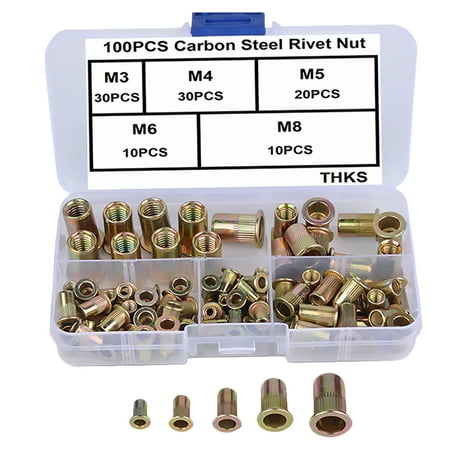 

100pcs Knurled Nuts Color-Zinc Vertical Grain Rivet Nuts Simple Metal Nuts (Golden White)