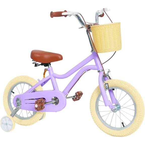 ICEELF Kids Bike Girls Bike 14 Inch for 5-14 Years Old Kids with Training Wheels, Retro Toddler Bike for Girls, Kids Bicycle with Basket, Girls Bicycle