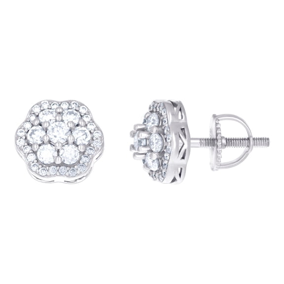 925 Sterling Silver Womens 0.98ct Moissanite Flower Fashion Stud Earrings 9.3x9.8mm Wide Stud Earring for Women