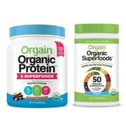 Orgain - Organic Vegan, Gluten Free Plant Based Protein & Superfoods Powder - Creamy Chocolate Fudge (1.12 LB) + Superfoods Powder - Original (0.62 LB)