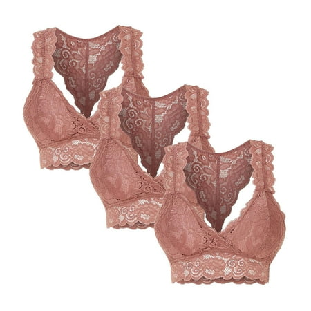 

ELA 3PC Women Plus Size Bra Vest Crop Underwear Wire Free Bra Lingerie Sexy V-Neck Underwear Lingerie lace bralette S-3XL