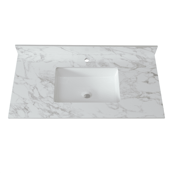 43"x22"Bathroom Vanity Top,sintered stone carra white Barthroom Vanity Sink Tops with Rectangular Undermount Ceramic Sink with Vanity Backsplash singe Faucet Hole Bathroom Vanity Countertop