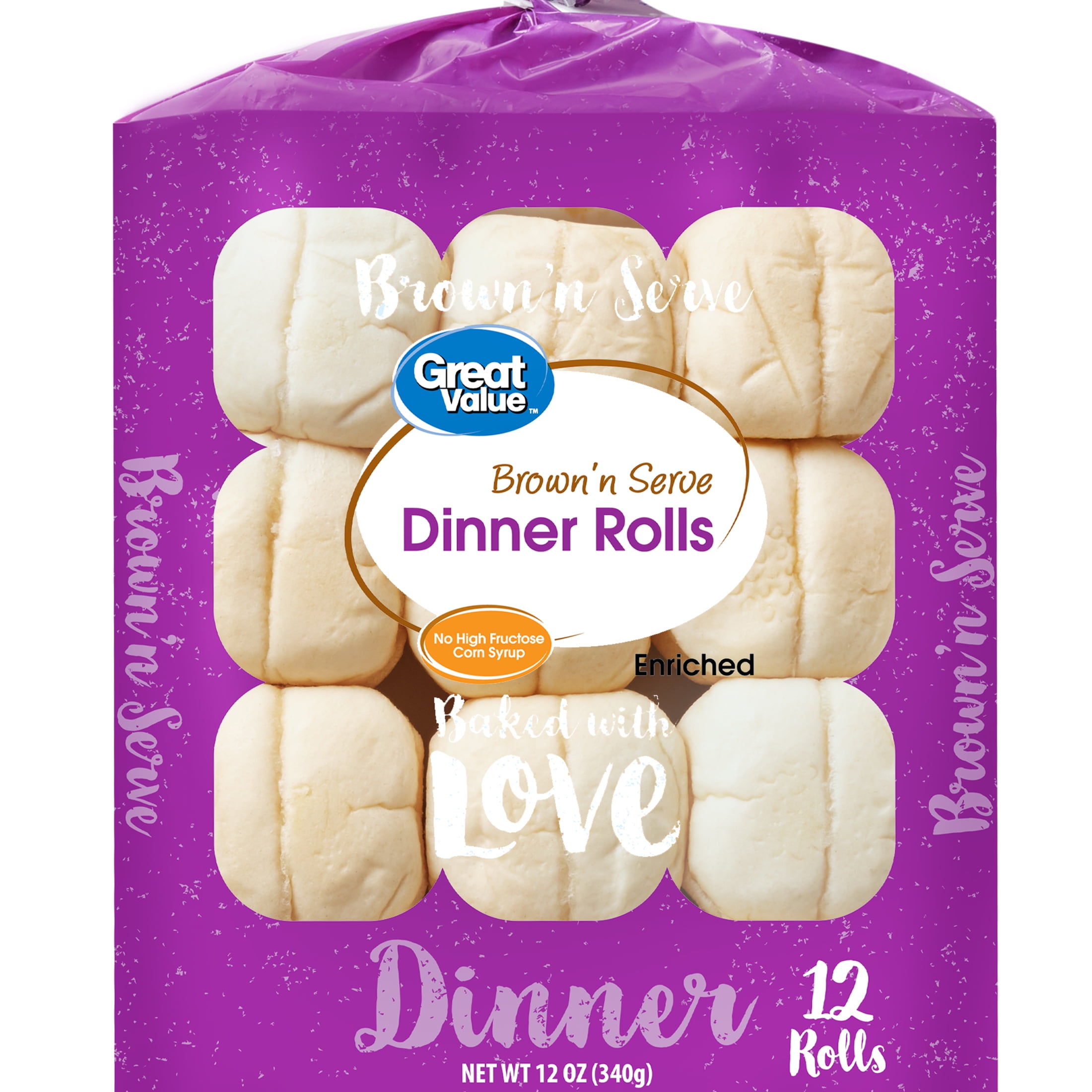 Great Value Brown and Serve White Dinner Rolls, 12 oz, 12 Count