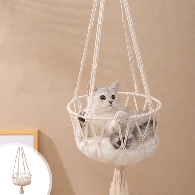 COFEST Portable Indoor/Outdoor Cat Hammock with Strong Cotton Rope, Beige, for Large Cats Up to 11lb, Easy Installation, Ideal for Year-Round Use, Durable & Quick-Drying Fabric Beige