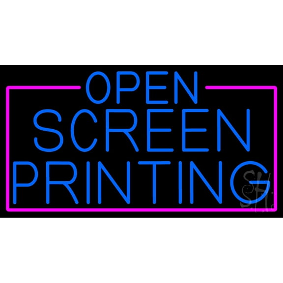 Blue Open Screen Printing With Pink Border LED Neon Sign 13 x 24 - inches, Clear Edge Cut Acrylic Backing, with Dimmer - Bright and Premium built indoor Neon Sign for Computer & Electronics store.