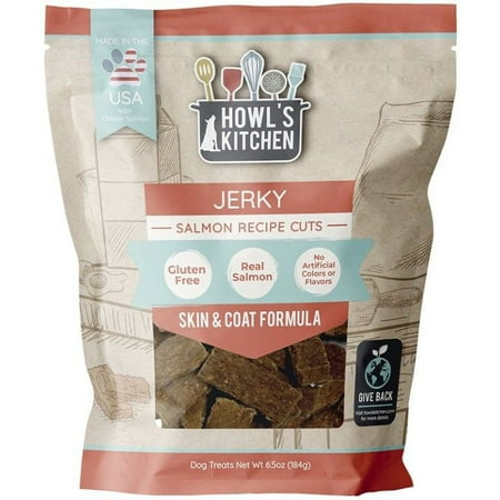 UPC: 0015958992062 | Scott 6.5 oz Howls Kitchen Salmon Jerky Cuts Skin & Coat Dog Treats – Pack of 12