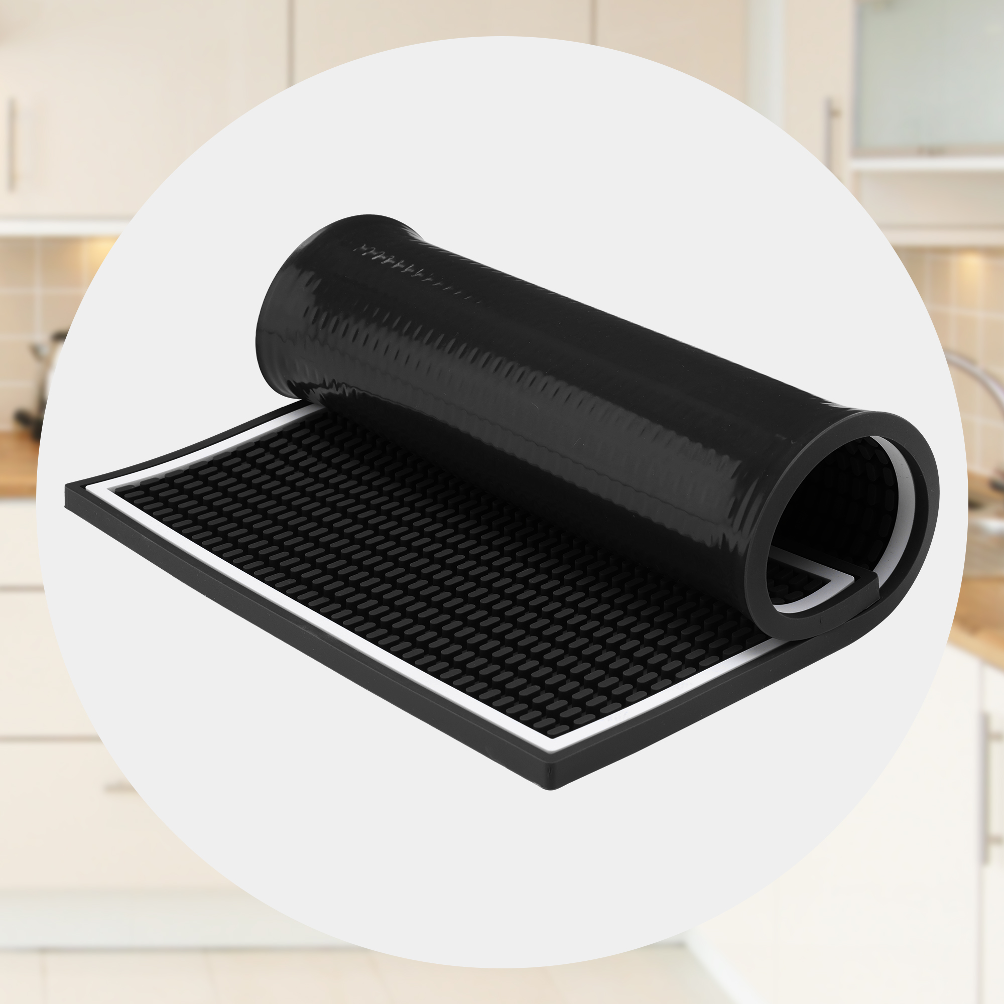 Unique Bargains Waterproof Dish Drying Mat with Concave Design Black 17.7*11.8*0.4 inch
