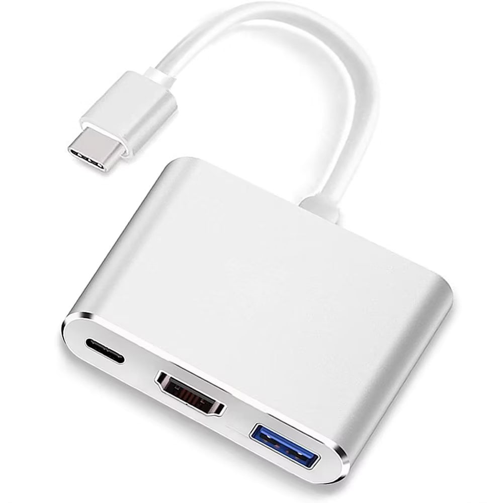 USB-C to HDMI Adapter Type-C 3 in 1 Converter Cable Thumderbolt 3 to HDMI 4K Video Converter USB 3.0 Hub Port PD Quick Charging Port with Large Projection