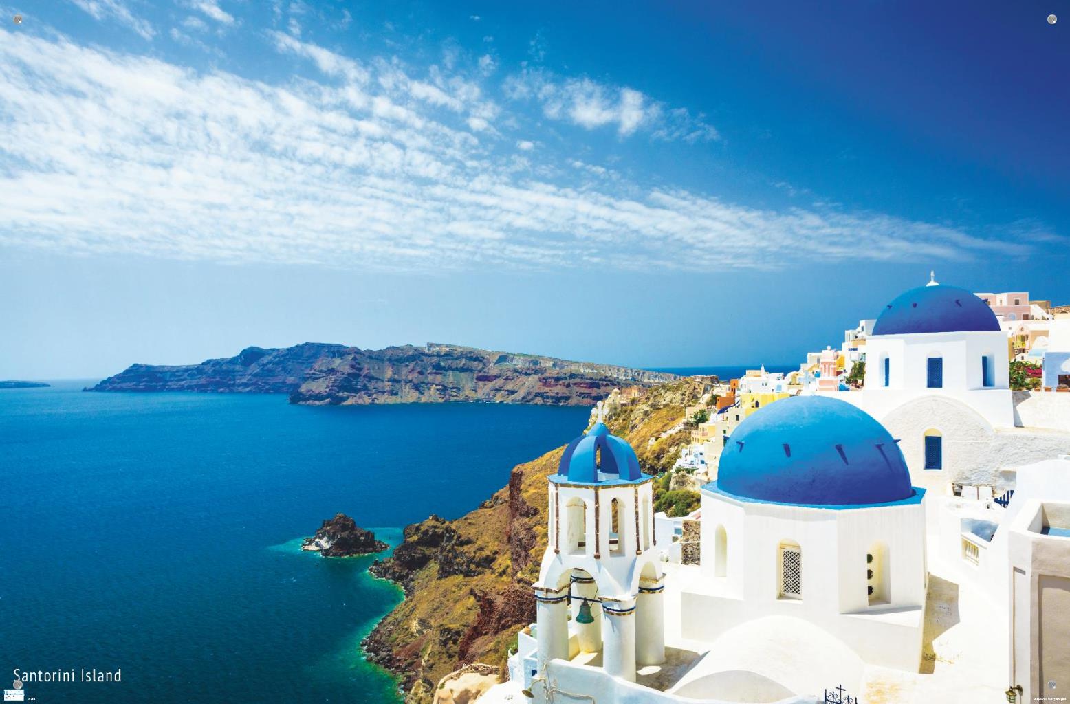 Santorini Island Wall Poster with Push Pins, 22.375" x 34"