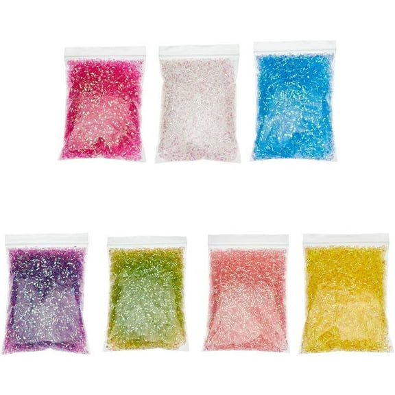 7 Bags 140g Crispy Bingsu Beads for Slim Iridescent Soft Straw Tube Beads 3D Glitter Plastic Beads Assortment Crunchy Slime Microbeads Supplies 1 Color/Bag DIY