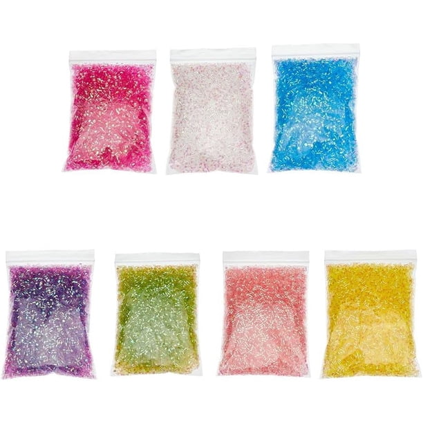 7 bolsas de 140 g de perlas crujientes Bingsu para tubos de pajita iridiscentes suaves, surtido de microperlas de plástico con purpurina 3D, suministros para slime crujiente, 1 color por bolsa