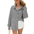 thumbnail image 3 of TEMOFON Blouses for Women Long Sleeve Tops Button Down Shirts Fashion Oversized Boyfriend Shirt Striped Color Block Fall Clothing Blouses Tops Size XL, 3 of 6