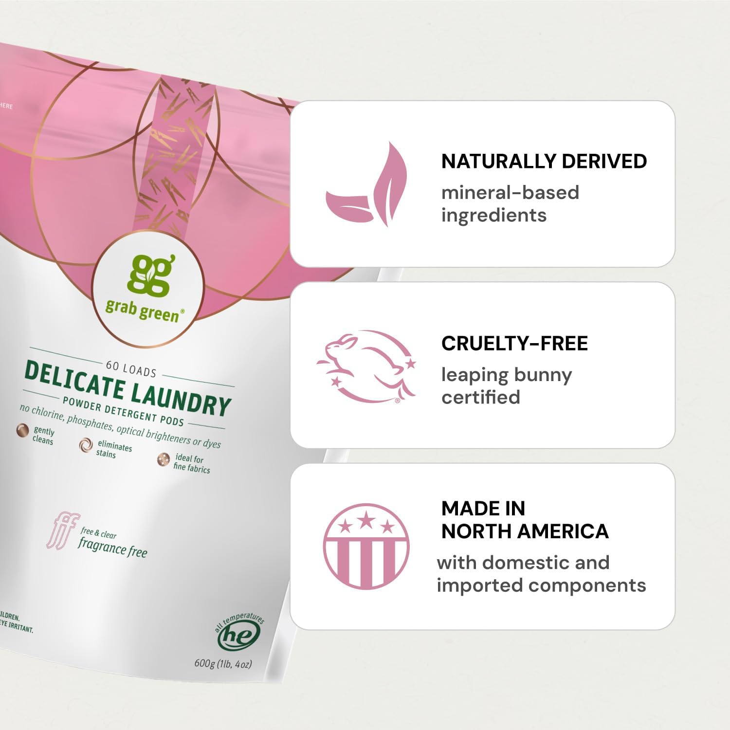 Delicate Laundry Detergent Pods, 60 Count, Fragrance Free, Plant and Mineral Based, Gently Cleans, Eliminates Stains, Ideal for Fine Fabrics, Packaging may vary