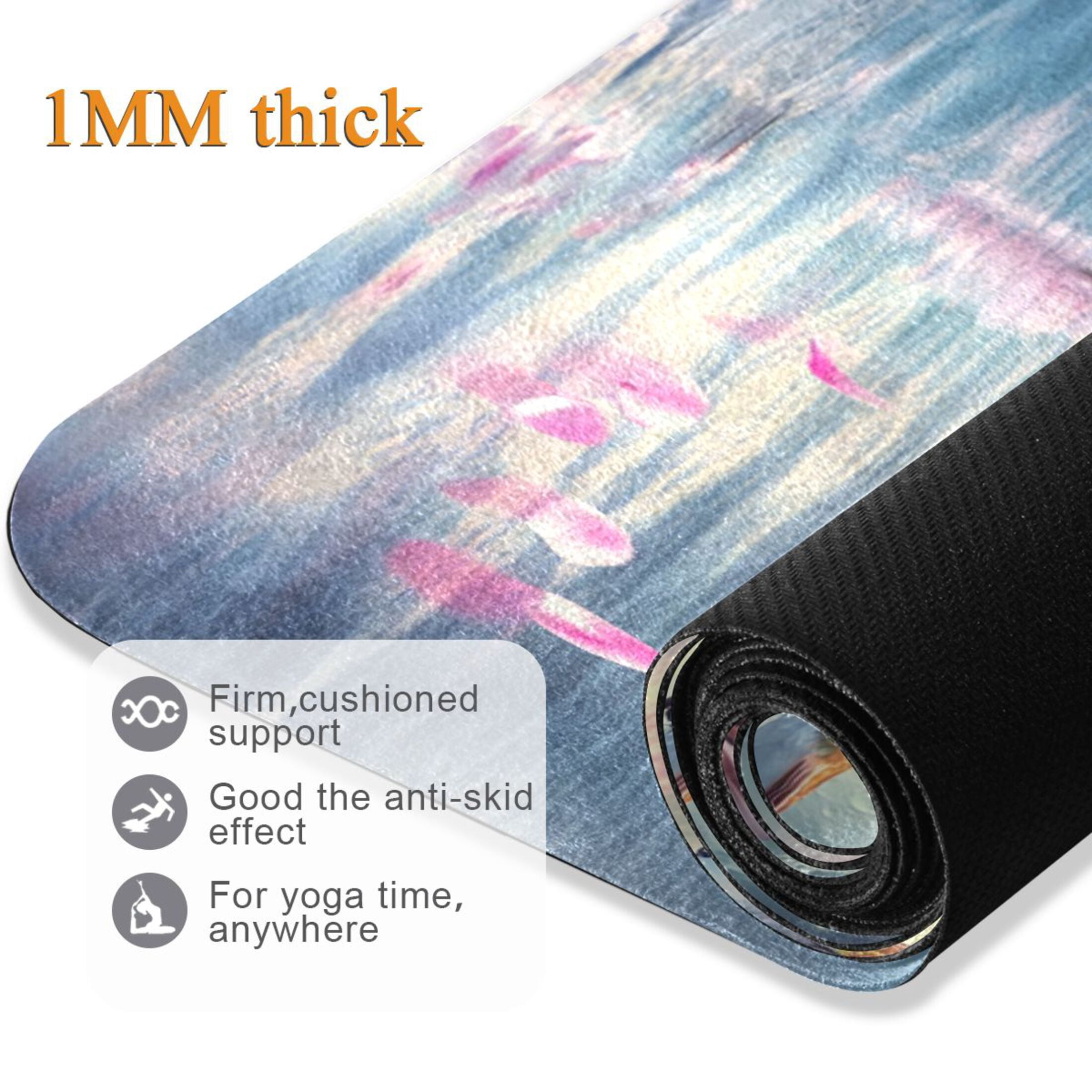 BZSMCE Yoga Mat Women Hummingbird Flowers Moon Water Fitness Mat
