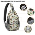 thumbnail image 2 of Sling Backpack,Green and Red Christmas Holly Pattern Sling Bag with Water Bottle Holder,Waterproof Sling Bag for Men/Women with Headphone Jack for Hiking,Travel, 2 of 6