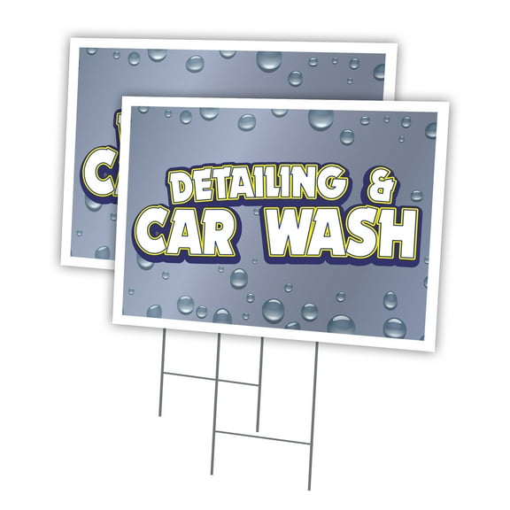 Detailing And Car Wash 2 Pack Of 18" x 24" Yard Sign & Stake | Advertise Your Business | Stake Included Image On Front Only | Made in The USA