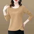 thumbnail image 2 of JUUYY Women Round Neck Cotton T Shirt Long Sleeve Shirts Top Tees Comfy Underwear Tee Basic Stretch Layer Khaki XXL, 2 of 3